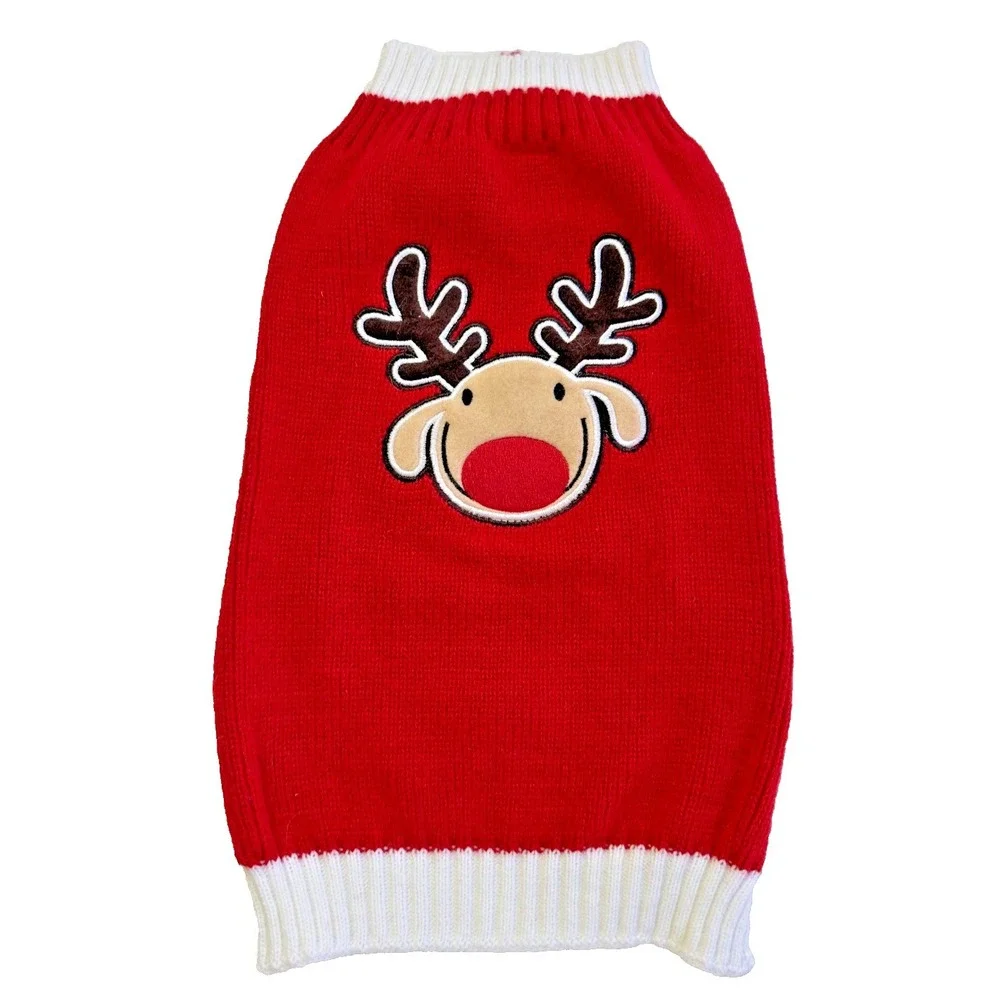 Top Paw Dog Sweater M Red Reindeer Christmas Knit Pullover Holiday Winter Pet